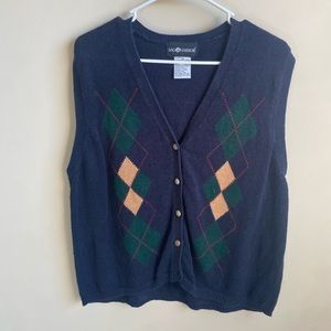 Vintage navy blue argyle sweater vest with silver buttons